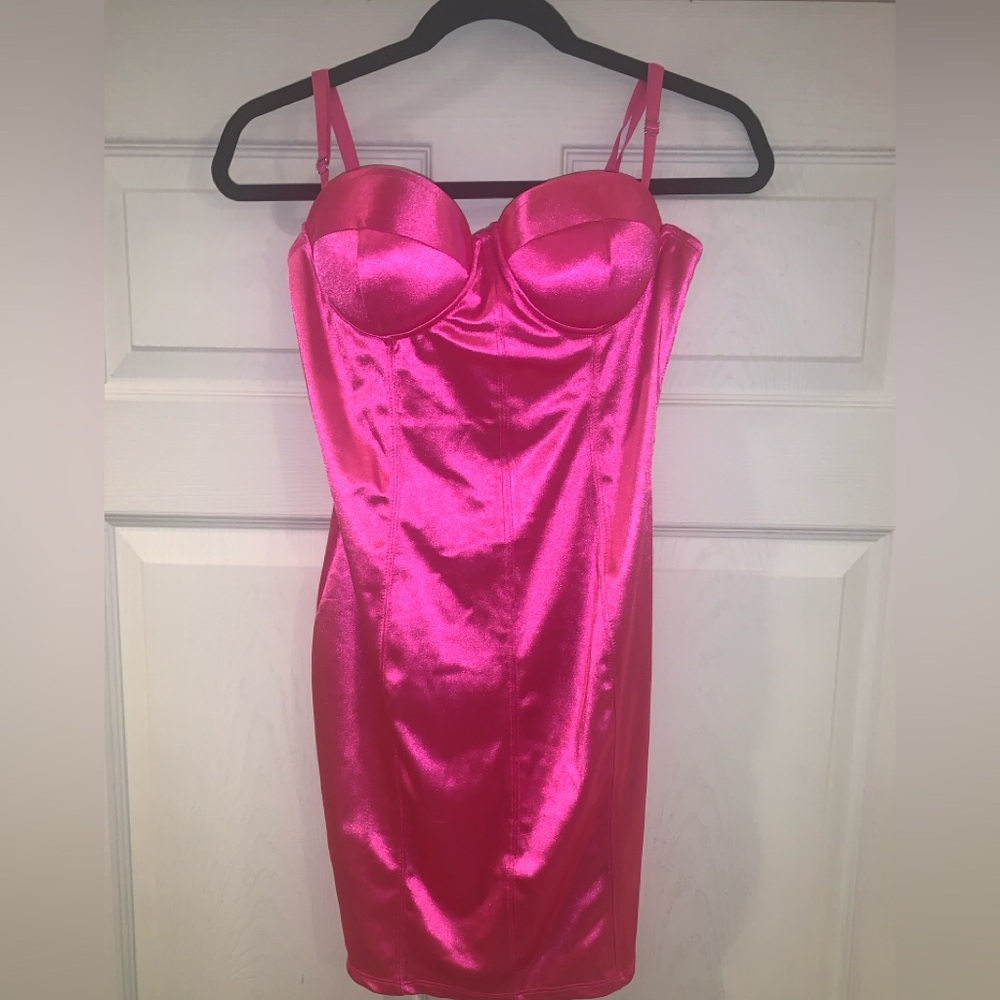 Blashe Hot Pink Satin Bustier Bodycon Midi Dress Size L